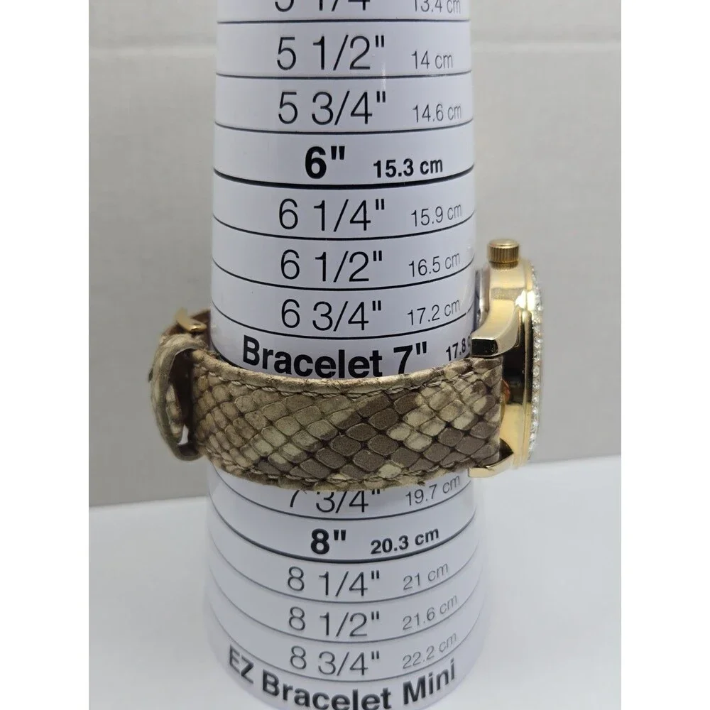 GUESS Womens Gold Tone MOP Day Date Watch Crystals Snake Leather New Battery
